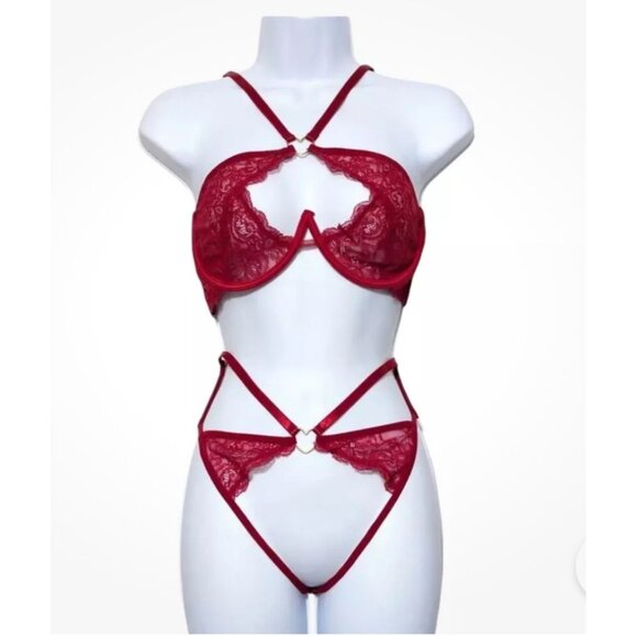 Fredericks of Hollywood NWT Lover Sz Small/Medium 2 Piece Heart Embellished Crot - Picture 1 of 16